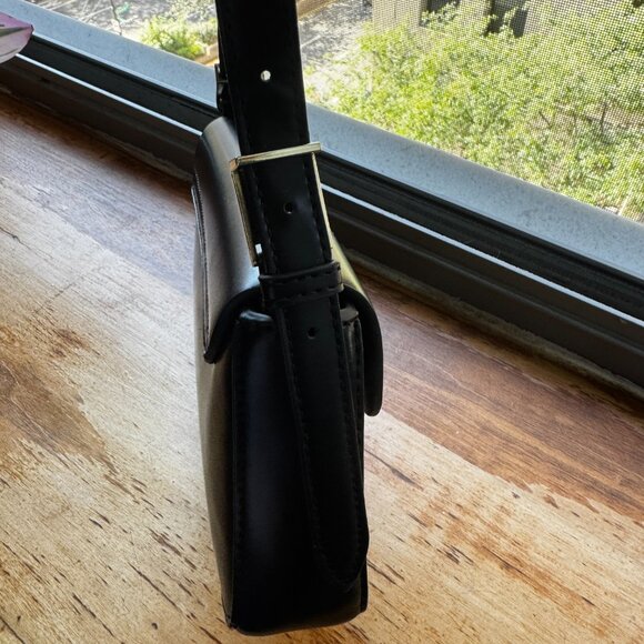 NWOT ZARA Small Vegan Leather Black Shoulder Bag Adjustable Strap - Picture 7 of 8